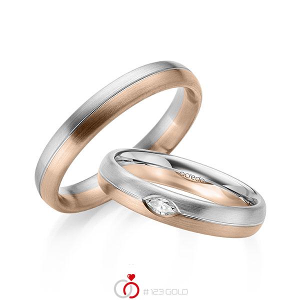Paar bicolor Trauringe/Eheringe in Weißgold 585 Rotgold 585 mit zus. 0,1 ct. tw, vs von acredo - A-2143-3 Paar bicolor Trauringe/Eheringe in Weißgold 585 Rotgold 585 mit zus. 0,1 ct. tw, vs von acredo - A-2143-3
