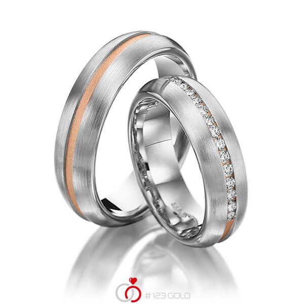 Paar bicolor Trauringe/Eheringe in Weissgold 585 Rotgold 585 mit zus. 0,225 ct. Brillant tw, si von 123gold - Y-1144-15 Paar bicolor Trauringe/Eheringe in Weissgold 585 Rotgold 585 mit zus. 0,225 ct. Brillant tw, si von 123gold - Y-1144-15