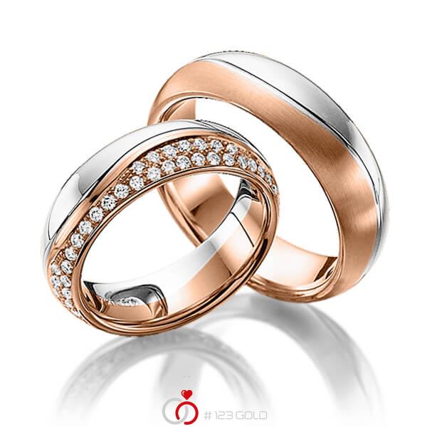 Paar bicolor Trauringe/Eheringe in Weissgold 585 Rotgold 585 mit zus. 0,63 ct. Brillant tw, si von 123gold - Y-1273-9 Paar bicolor Trauringe/Eheringe in Weissgold 585 Rotgold 585 mit zus. 0,63 ct. Brillant tw, si von 123gold - Y-1273-9
