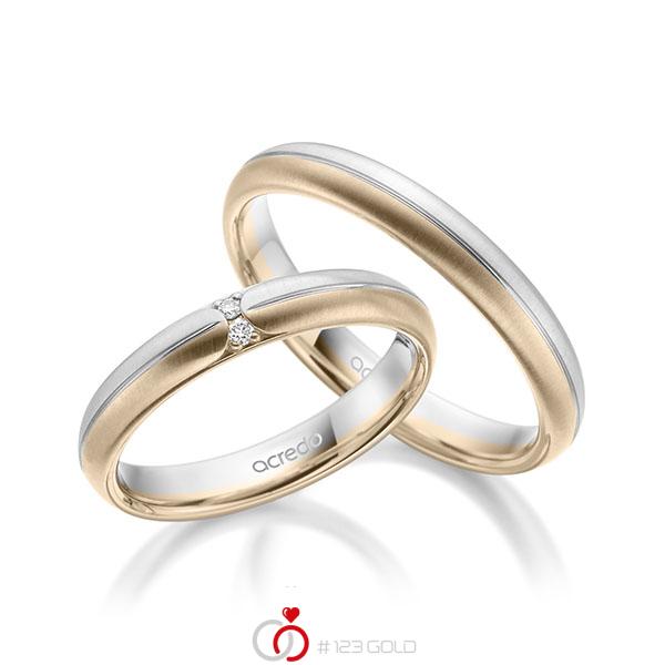 Paar bicolor Trauringe/Eheringe in Weissgold 585 Signature Gold 585 mit zus. 0,03 ct. Brillant tw, si von acredo - A-1956-13 Paar bicolor Trauringe/Eheringe in Weissgold 585 Signature Gold 585 mit zus. 0,03 ct. Brillant tw, si von acredo - A-1956-13