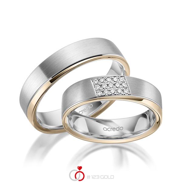 Paar bicolor Trauringe/Eheringe in Weissgold 585 Signature Gold 585 mit zus. 0,12 ct. Brillant tw, si von acredo - A-1978-13 Paar bicolor Trauringe/Eheringe in Weissgold 585 Signature Gold 585 mit zus. 0,12 ct. Brillant tw, si von acredo - A-1978-13