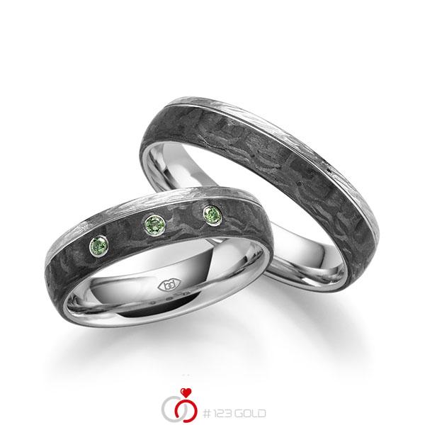 Paar Carbon Trauringe/Eheringe in Edelstahl mit zus. 0,06 ct. Brillant Apple Green von 123gold - Y-1449-1 Paar Carbon Trauringe/Eheringe in Edelstahl mit zus. 0,06 ct. Brillant Apple Green von 123gold - Y-1449-1