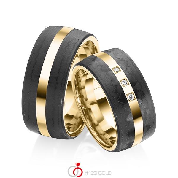 Paar Carbon Trauringe/Eheringe in Gelbgold 585 Carbon-Einzug mit zus. 0,045 ct. Brillant tw, si von 123gold - Y-1320-2 Paar Carbon Trauringe/Eheringe in Gelbgold 585 Carbon-Einzug mit zus. 0,045 ct. Brillant tw, si von 123gold - Y-1320-2