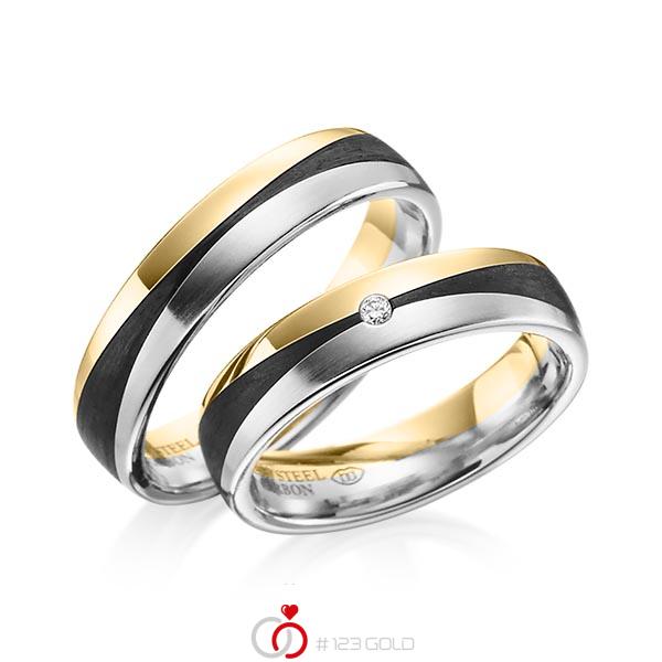 Paar Carbon Trauringe/Eheringe in Gelbgold 585 Gelbgold 585 Carbon-Einzug Edelstahl Carbon-Einzug mit zus. 0,02 ct. Brillant tw, si von 123gold - Y-1344-2 Paar Carbon Trauringe/Eheringe in Gelbgold 585 Gelbgold 585 Carbon-Einzug Edelstahl Carbon-Einzug mit zus. 0,02 ct. Brillant tw, si von 123gold - Y-1344-2