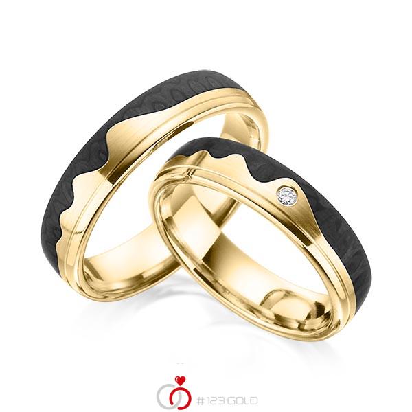 Paar Carbon Trauringe/Eheringe in Gelbgold 585 Gelbgold 585 Carbon-Einzug mit zus. 0,02 ct. Brillant tw, si von 123gold - Y-1347-6 Paar Carbon Trauringe/Eheringe in Gelbgold 585 Gelbgold 585 Carbon-Einzug mit zus. 0,02 ct. Brillant tw, si von 123gold - Y-1347-6
