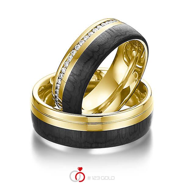 Paar Carbon Trauringe/Eheringe in Gelbgold 585 Gelbgold 585 Carbon-Einzug mit zus. 0,4 ct. Brillant tw, si von 123gold - Y-1351-3 Paar Carbon Trauringe/Eheringe in Gelbgold 585 Gelbgold 585 Carbon-Einzug mit zus. 0,4 ct. Brillant tw, si von 123gold - Y-1351-3