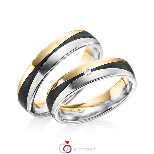 Paar Carbon Trauringe/Eheringe in Gelbgold 585 Gelbgold 585 Carbon-Einzug Weissgold 585 Carbon-Einzug mit zus. 0,02 ct. Brillant tw, si von 123gold - Y-1344-10 Paar Carbon Trauringe/Eheringe in Gelbgold 585 Gelbgold 585 Carbon-Einzug Weissgold 585 Carbon-Einzug mit zus. 0,02 ct. Brillant tw, si von 123gold - Y-1344-10