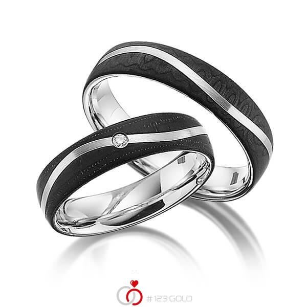 Paar Carbon Trauringe/Eheringe in Graugold 585 Carbon-Einzug mit zus. 0,02 ct. Brillant tw, si von 123gold - Y-1346-2 Paar Carbon Trauringe/Eheringe in Graugold 585 Carbon-Einzug mit zus. 0,02 ct. Brillant tw, si von 123gold - Y-1346-2
