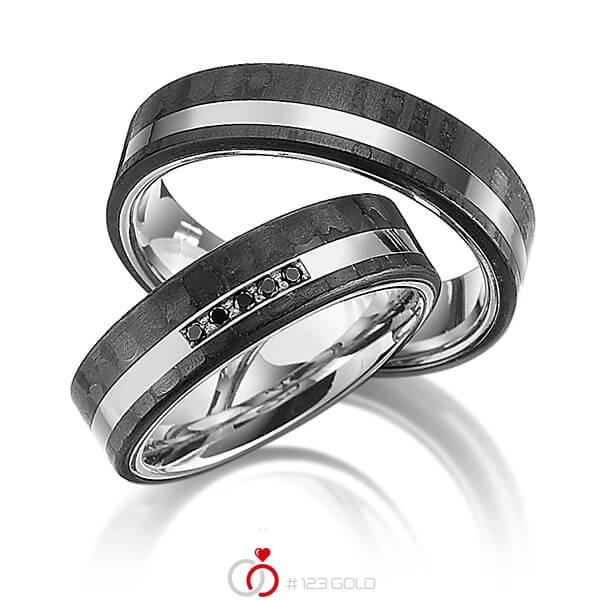Paar Carbon Trauringe/Eheringe in Graugold 585 Carbon-Einzug mit zus. 0,05 ct. Brillant schwarz von 123gold - Y-1319-4 Paar Carbon Trauringe/Eheringe in Graugold 585 Carbon-Einzug mit zus. 0,05 ct. Brillant schwarz von 123gold - Y-1319-4
