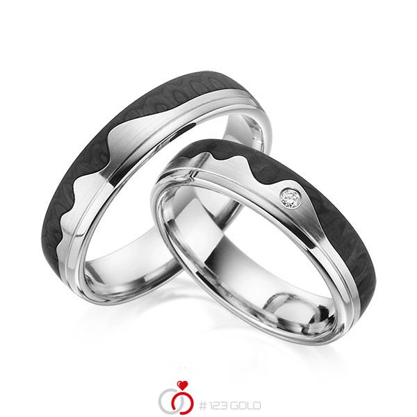 Paar Carbon Trauringe/Eheringe in Graugold 585 Graugold 585 Carbon-Einzug mit zus. 0,02 ct. Brillant tw, si von 123gold - Y-1347-4 Paar Carbon Trauringe/Eheringe in Graugold 585 Graugold 585 Carbon-Einzug mit zus. 0,02 ct. Brillant tw, si von 123gold - Y-1347-4