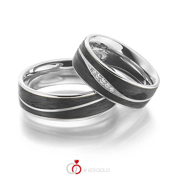 Paar Carbon Trauringe/Eheringe in Graugold 585 Graugold 585 Carbon-Einzug mit zus. 0,045 ct. Brillant tw, si von 123gold - Y-1349-2 Paar Carbon Trauringe/Eheringe in Graugold 585 Graugold 585 Carbon-Einzug mit zus. 0,045 ct. Brillant tw, si von 123gold - Y-1349-2