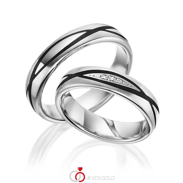 Paar Carbon Trauringe/Eheringe in Graugold 585 mit zus. 0,035 ct. Brillant tw, si von 123gold - Y-1364-2 Paar Carbon Trauringe/Eheringe in Graugold 585 mit zus. 0,035 ct. Brillant tw, si von 123gold - Y-1364-2