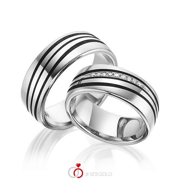 Paar Carbon Trauringe/Eheringe in Graugold 585 mit zus. 0,074 ct. Brillant tw, si von 123gold - Y-1363-3 Paar Carbon Trauringe/Eheringe in Graugold 585 mit zus. 0,074 ct. Brillant tw, si von 123gold - Y-1363-3