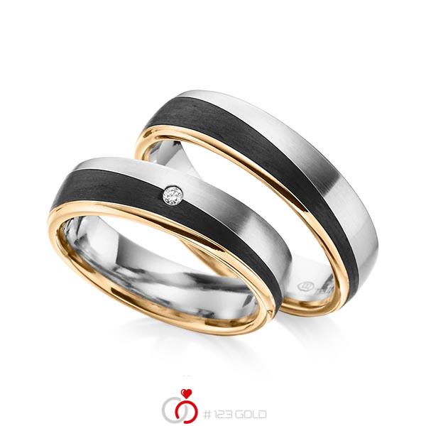 Paar Carbon Trauringe/Eheringe in Roségold 585 Edelstahl Carbon-Einzug mit zus. 0,02 ct. Brillant tw, si von 123gold - Y-1345-3 Paar Carbon Trauringe/Eheringe in Roségold 585 Edelstahl Carbon-Einzug mit zus. 0,02 ct. Brillant tw, si von 123gold - Y-1345-3