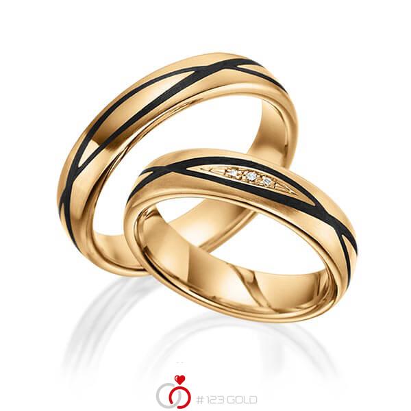 Paar Carbon Trauringe/Eheringe in Roségold 585 mit zus. 0,035 ct. Brillant tw, si von 123gold - Y-1364-3 Paar Carbon Trauringe/Eheringe in Roségold 585 mit zus. 0,035 ct. Brillant tw, si von 123gold - Y-1364-3