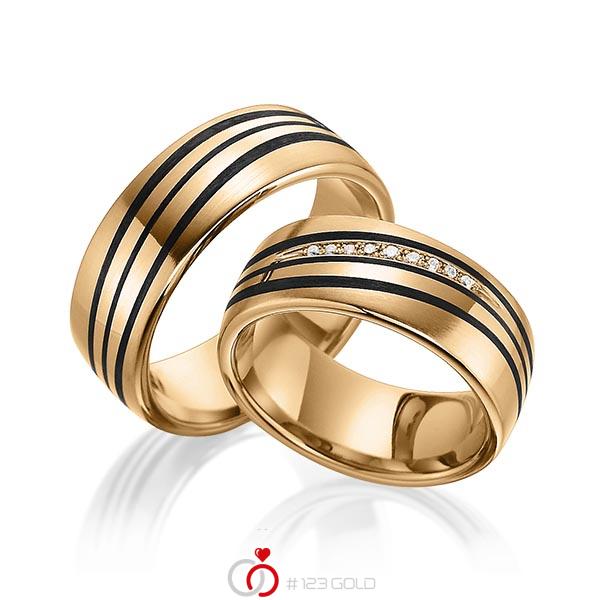 Paar Carbon Trauringe/Eheringe in Roségold 585 mit zus. 0,074 ct. Brillant tw, si von 123gold - Y-1363-4 Paar Carbon Trauringe/Eheringe in Roségold 585 mit zus. 0,074 ct. Brillant tw, si von 123gold - Y-1363-4