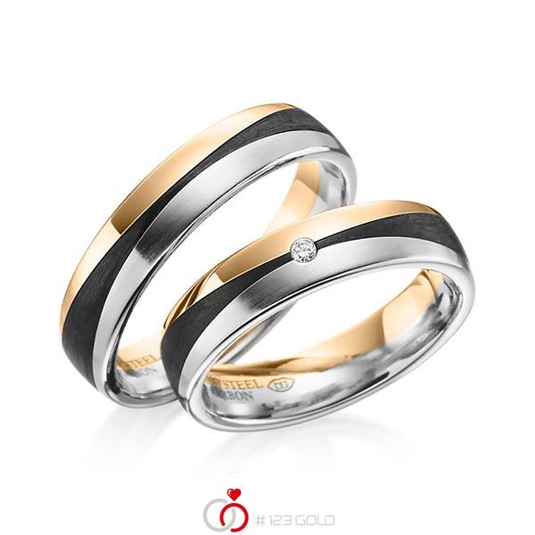 Paar Carbon Trauringe/Eheringe in Roségold 585 Roségold 585 Carbon-Einzug Edelstahl Carbon-Einzug mit zus. 0,02 ct. Brillant tw, si von 123gold - Y-1344-3 Paar Carbon Trauringe/Eheringe in Roségold 585 Roségold 585 Carbon-Einzug Edelstahl Carbon-Einzug mit zus. 0,02 ct. Brillant tw, si von 123gold - Y-1344-3