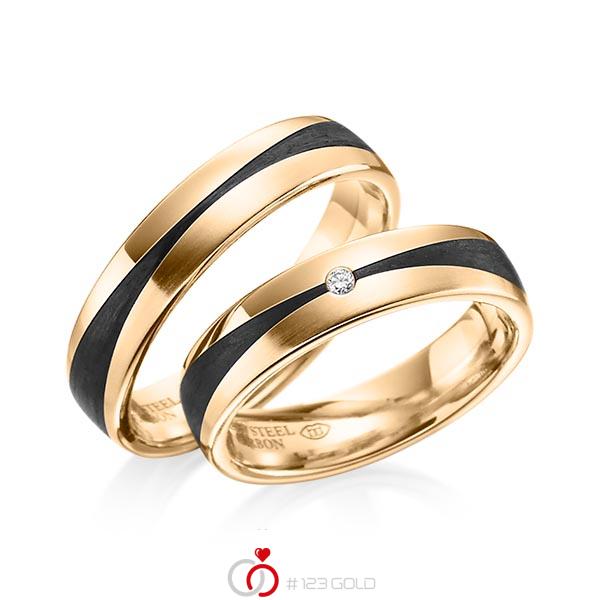 Paar Carbon Trauringe/Eheringe in Roségold 585 Roségold 585 Carbon-Einzug mit zus. 0,02 ct. Brillant tw, si von 123gold - Y-1344-5 Paar Carbon Trauringe/Eheringe in Roségold 585 Roségold 585 Carbon-Einzug mit zus. 0,02 ct. Brillant tw, si von 123gold - Y-1344-5