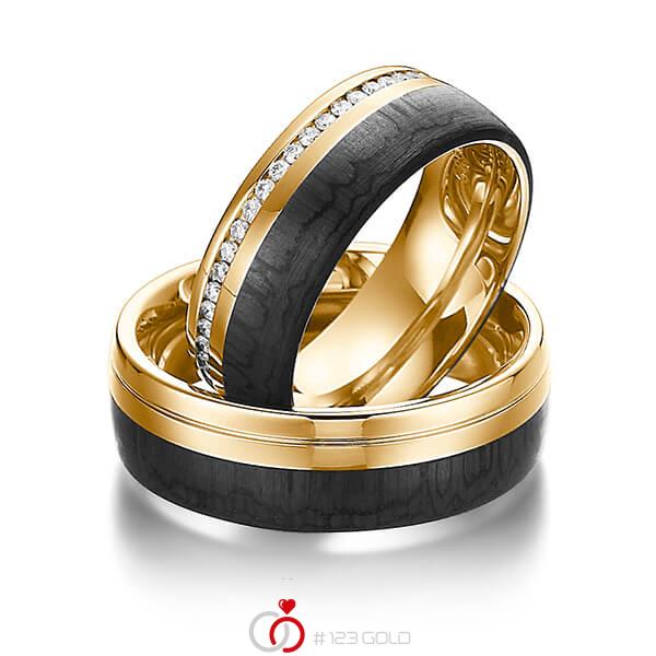 Paar Carbon Trauringe/Eheringe in Roségold 585 Roségold 585 Carbon-Einzug mit zus. 0,4 ct. Brillant tw, si von 123gold - Y-1351-2 Paar Carbon Trauringe/Eheringe in Roségold 585 Roségold 585 Carbon-Einzug mit zus. 0,4 ct. Brillant tw, si von 123gold - Y-1351-2