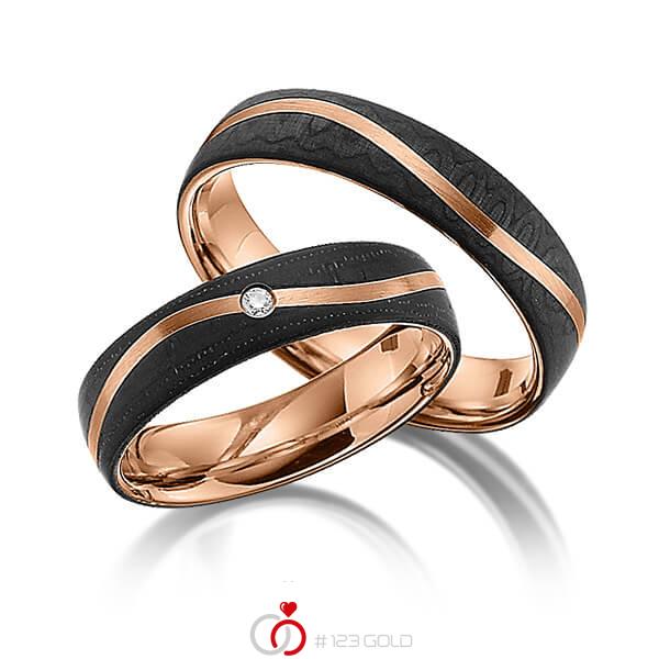 Paar Carbon Trauringe/Eheringe in Rotgold 585 Carbon-Einzug mit zus. 0,02 ct. Brillant tw, si von 123gold - Y-1346-4 Paar Carbon Trauringe/Eheringe in Rotgold 585 Carbon-Einzug mit zus. 0,02 ct. Brillant tw, si von 123gold - Y-1346-4