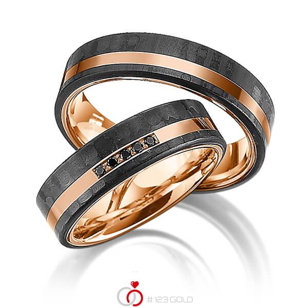 Paar Carbon Trauringe/Eheringe in Rotgold 585 Carbon-Einzug mit zus. 0,05 ct. Brillant schwarz von 123gold - Y-1319-5 Paar Carbon Trauringe/Eheringe in Rotgold 585 Carbon-Einzug mit zus. 0,05 ct. Brillant schwarz von 123gold - Y-1319-5