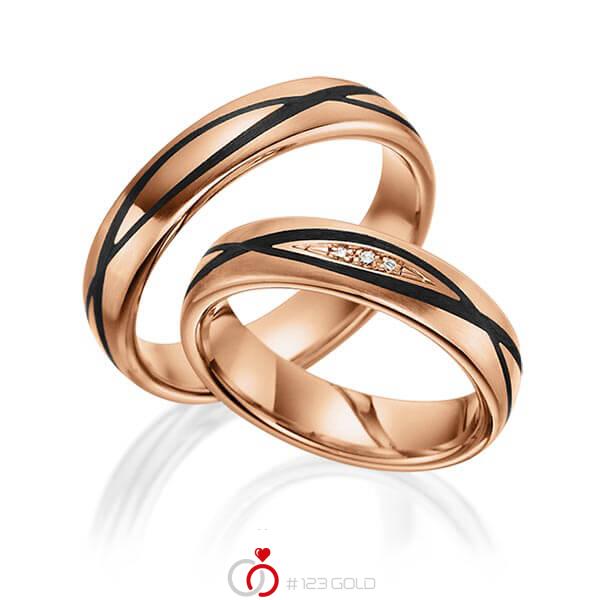 Paar Carbon Trauringe/Eheringe in Rotgold 585 mit zus. 0,035 ct. Brillant tw, si von 123gold - Y-1364-4 Paar Carbon Trauringe/Eheringe in Rotgold 585 mit zus. 0,035 ct. Brillant tw, si von 123gold - Y-1364-4