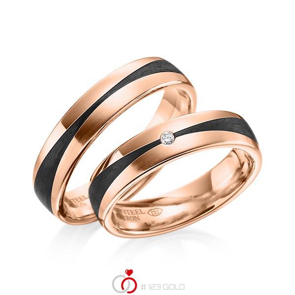 Paar Carbon Trauringe/Eheringe in Rotgold 585 Rotgold 585 Carbon-Einzug mit zus. 0,02 ct. Brillant tw, si von 123gold - Y-1344-7 Paar Carbon Trauringe/Eheringe in Rotgold 585 Rotgold 585 Carbon-Einzug mit zus. 0,02 ct. Brillant tw, si von 123gold - Y-1344-7