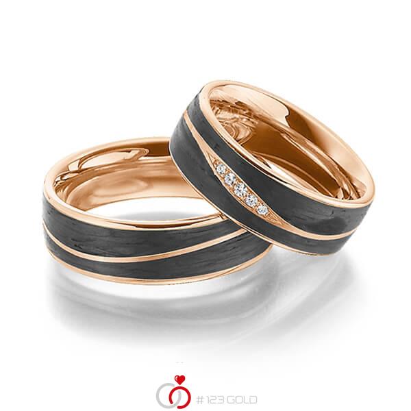 Paar Carbon Trauringe/Eheringe in Rotgold 585 Rotgold 585 Carbon-Einzug mit zus. 0,045 ct. Brillant tw, si von 123gold - Y-1349-5 Paar Carbon Trauringe/Eheringe in Rotgold 585 Rotgold 585 Carbon-Einzug mit zus. 0,045 ct. Brillant tw, si von 123gold - Y-1349-5
