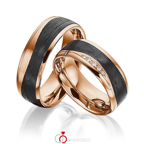 Paar Carbon Trauringe/Eheringe in Rotgold 585 Rotgold 585 Carbon-Einzug mit zus. 0,045 ct. Brillant tw, si von 123gold - Y-1350-10 Paar Carbon Trauringe/Eheringe in Rotgold 585 Rotgold 585 Carbon-Einzug mit zus. 0,045 ct. Brillant tw, si von 123gold - Y-1350-10