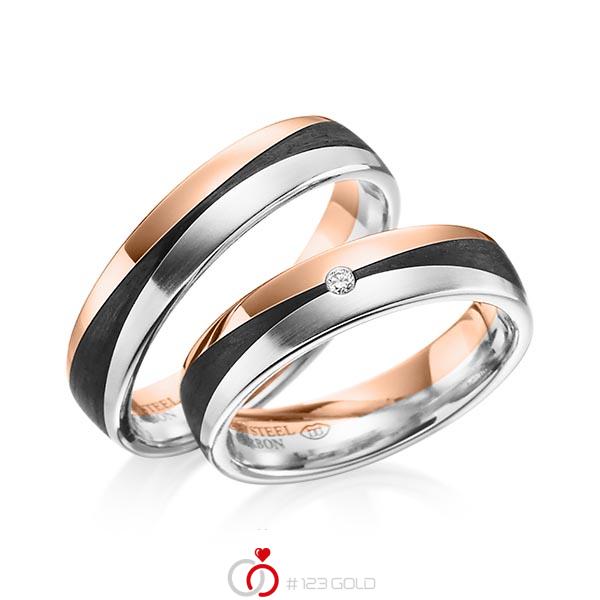 Paar Carbon Trauringe/Eheringe in Rotgold 585 Rotgold 585 Carbon-Einzug Weissgold 585 Carbon-Einzug mit zus. 0,02 ct. Brillant tw, si von 123gold - Y-1344-11 Paar Carbon Trauringe/Eheringe in Rotgold 585 Rotgold 585 Carbon-Einzug Weissgold 585 Carbon-Einzug mit zus. 0,02 ct. Brillant tw, si von 123gold - Y-1344-11