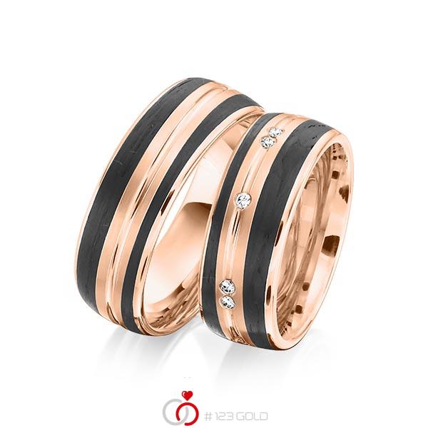 Paar Carbon Trauringe/Eheringe in Rotgold 585 Rotgold 585 mit Carbon-Einzug mit zus. 0,15 ct. Brillant tw, si von 123gold - Y-1348-4 Paar Carbon Trauringe/Eheringe in Rotgold 585 Rotgold 585 mit Carbon-Einzug mit zus. 0,15 ct. Brillant tw, si von 123gold - Y-1348-4