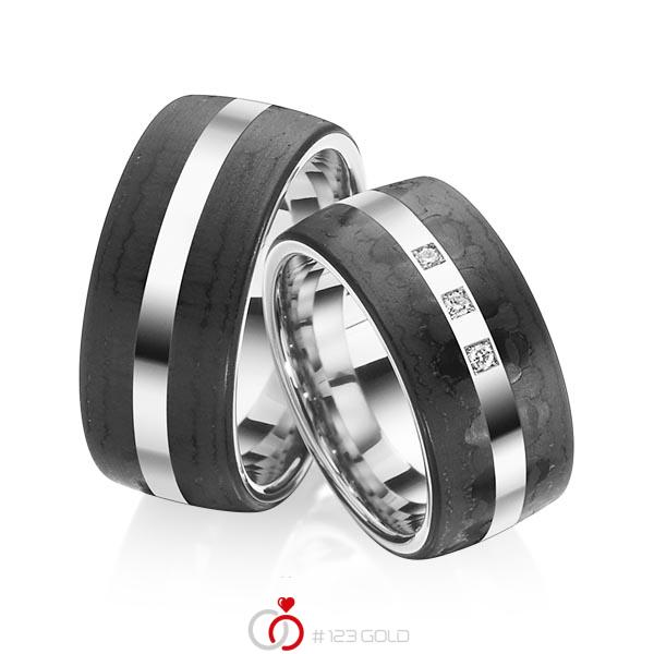 Paar Carbon Trauringe/Eheringe in Weissgold 585 Carbon-Einzug mit zus. 0,045 ct. Brillant tw, si von 123gold - Y-1320-1 Paar Carbon Trauringe/Eheringe in Weissgold 585 Carbon-Einzug mit zus. 0,045 ct. Brillant tw, si von 123gold - Y-1320-1