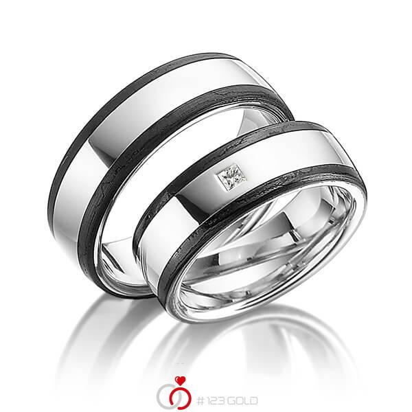 Paar Carbon Trauringe/Eheringe in Weissgold 585 Carbon-Einzug mit zus. 0,05 ct. Prinzess-Diamant tw, si von 123gold - Y-1322-1 Paar Carbon Trauringe/Eheringe in Weissgold 585 Carbon-Einzug mit zus. 0,05 ct. Prinzess-Diamant tw, si von 123gold - Y-1322-1