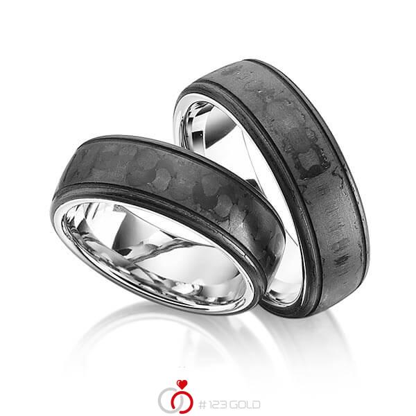 Paar Carbon Trauringe/Eheringe in Weissgold 585 Carbon-Einzug von 123gold - Y-1318-1 Paar Carbon Trauringe/Eheringe in Weissgold 585 Carbon-Einzug von 123gold - Y-1318-1