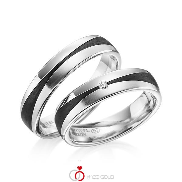 Paar Carbon Trauringe/Eheringe in Weissgold 585 Weissgold 585 Carbon-Einzug mit zus. 0,02 ct. Brillant tw, si von 123gold - Y-1344-8 Paar Carbon Trauringe/Eheringe in Weissgold 585 Weissgold 585 Carbon-Einzug mit zus. 0,02 ct. Brillant tw, si von 123gold - Y-1344-8
