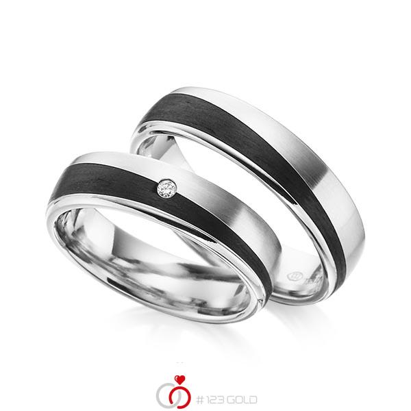Paar Carbon Trauringe/Eheringe in Weissgold 585 Weissgold 585 Carbon-Einzug mit zus. 0,02 ct. Brillant tw, si von 123gold - Y-1345-8 Paar Carbon Trauringe/Eheringe in Weissgold 585 Weissgold 585 Carbon-Einzug mit zus. 0,02 ct. Brillant tw, si von 123gold - Y-1345-8