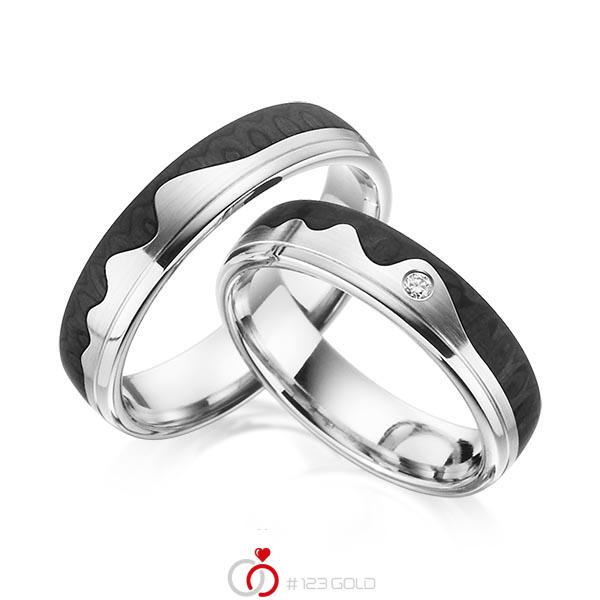 Paar Carbon Trauringe/Eheringe in Weissgold 585 Weissgold 585 Carbon-Einzug mit zus. 0,02 ct. Brillant tw, si von 123gold - Y-1347-8 Paar Carbon Trauringe/Eheringe in Weissgold 585 Weissgold 585 Carbon-Einzug mit zus. 0,02 ct. Brillant tw, si von 123gold - Y-1347-8
