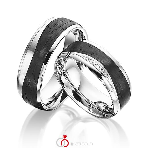 Paar Carbon Trauringe/Eheringe in Weissgold 585 Weissgold 585 Carbon-Einzug mit zus. 0,045 ct. Brillant tw, si von 123gold - Y-1350-11 Paar Carbon Trauringe/Eheringe in Weissgold 585 Weissgold 585 Carbon-Einzug mit zus. 0,045 ct. Brillant tw, si von 123gold - Y-1350-11