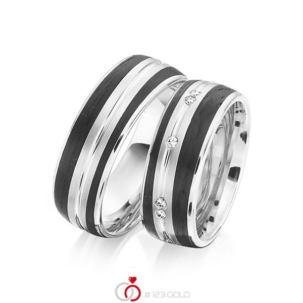 Paar Carbon Trauringe/Eheringe in Weissgold 585 Weissgold 585 Carbon-Einzug mit zus. 0,15 ct. Brillant tw, si von 123gold - Y-1348-5 Paar Carbon Trauringe/Eheringe in Weissgold 585 Weissgold 585 Carbon-Einzug mit zus. 0,15 ct. Brillant tw, si von 123gold - Y-1348-5