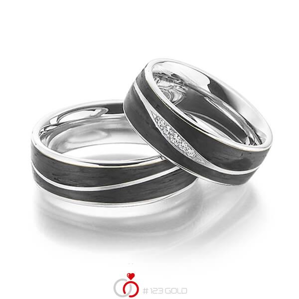 Paar Carbon Trauringe/Eheringe in Weißgold 585 Weißgold 585 mit Carbon-Einzug mit zus. 0,045 ct. Brillant tw, si von 123gold - Y-1349-4 Paar Carbon Trauringe/Eheringe in Weißgold 585 Weißgold 585 mit Carbon-Einzug mit zus. 0,045 ct. Brillant tw, si von 123gold - Y-1349-4