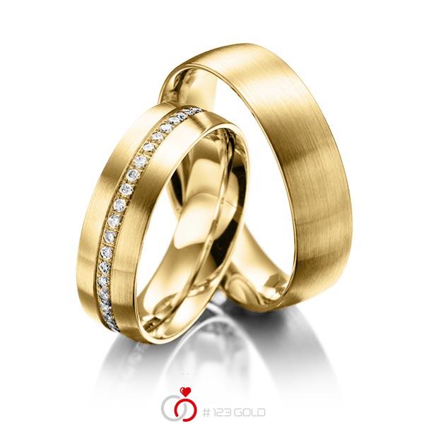 Paar klassische Memoire-Trauringe/Eheringe in außen Gelbgold 585 , innen Gelbgold 585 halbausgefasst mit zus. 0,23 ct. Brillant tw, si von Steinberg - Q-1217-9 Paar klassische Memoire-Trauringe/Eheringe in außen Gelbgold 585 , innen Gelbgold 585 halbausgefasst mit zus. 0,23 ct. Brillant tw, si von Steinberg - Q-1217-9