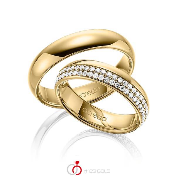 Paar klassische Memoire-Trauringe/Eheringe in aussen Gelbgold 585 , innen Gelbgold 585 vollausgefasst mit zus. 0,8 ct. Brillant tw, si von acredo - A-1536-5 Paar klassische Memoire-Trauringe/Eheringe in aussen Gelbgold 585 , innen Gelbgold 585 vollausgefasst mit zus. 0,8 ct. Brillant tw, si von acredo - A-1536-5