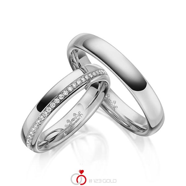 Paar klassische Memoire-Trauringe/Eheringe in außen Graugold 585 , innen Graugold 585 halbausgefasst mit zus. 0,14 ct. Brillant tw, si von Steinberg - Q-1636-8 Paar klassische Memoire-Trauringe/Eheringe in außen Graugold 585 , innen Graugold 585 halbausgefasst mit zus. 0,14 ct. Brillant tw, si von Steinberg - Q-1636-8