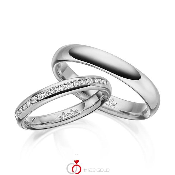 Paar klassische Memoire-Trauringe/Eheringe in außen Graugold 585 , innen Graugold 585 halbausgefasst mit zus. 0,3 ct. Brillant tw, si von Steinberg - Q-1638-8 Paar klassische Memoire-Trauringe/Eheringe in außen Graugold 585 , innen Graugold 585 halbausgefasst mit zus. 0,3 ct. Brillant tw, si von Steinberg - Q-1638-8