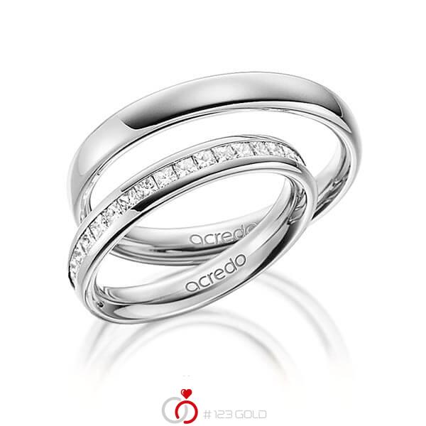 Paar klassische Memoire-Trauringe/Eheringe in aussen Graugold 585 , innen Graugold 585 halbausgefasst mit zus. 0,57 ct. Prinzess-Diamant tw, si von acredo - A-1531-8 Paar klassische Memoire-Trauringe/Eheringe in aussen Graugold 585 , innen Graugold 585 halbausgefasst mit zus. 0,57 ct. Prinzess-Diamant tw, si von acredo - A-1531-8