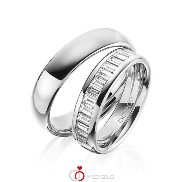 Paar klassische Memoire-Trauringe/Eheringe in aussen Graugold 585 , innen Graugold 585 halbausgefasst mit zus. 1,36 ct. Baguette-Diamant tw, vs von acredo - A-1497-8 Paar klassische Memoire-Trauringe/Eheringe in aussen Graugold 585 , innen Graugold 585 halbausgefasst mit zus. 1,36 ct. Baguette-Diamant tw, vs von acredo - A-1497-8