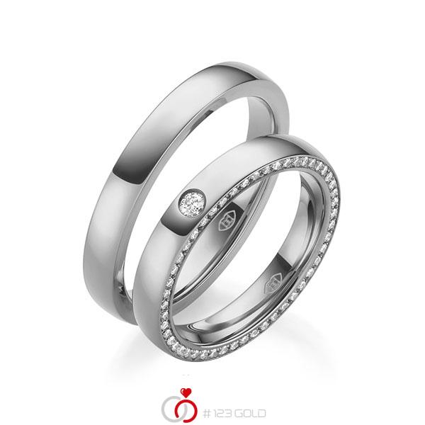 Paar klassische Memoire-Trauringe/Eheringe in außen Graugold 585 , innen Graugold 585 vollausgefasst mit zus. 0,31 ct. Brillant tw, si - UQ-1008-9 Paar klassische Memoire-Trauringe/Eheringe in außen Graugold 585 , innen Graugold 585 vollausgefasst mit zus. 0,31 ct. Brillant tw, si - UQ-1008-9