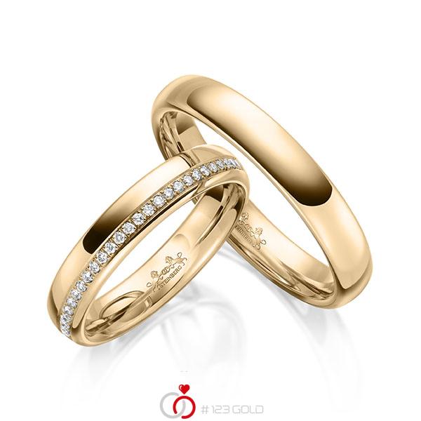 Paar klassische Memoire-Trauringe/Eheringe in außen Roségold 585 , innen Roségold 585 halbausgefasst mit zus. 0,14 ct. Brillant tw, si von Steinberg - Q-1636-7 Paar klassische Memoire-Trauringe/Eheringe in außen Roségold 585 , innen Roségold 585 halbausgefasst mit zus. 0,14 ct. Brillant tw, si von Steinberg - Q-1636-7