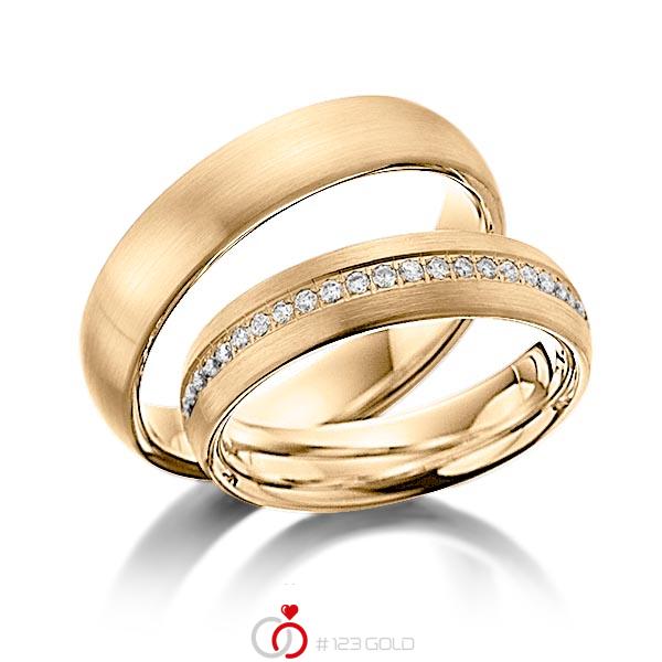 Paar klassische Memoire-Trauringe/Eheringe in außen Roségold 585 , innen Roségold 585 halbausgefasst mit zus. 0,22 ct. Brillant tw, si von Steinberg - Q-1216-9 Paar klassische Memoire-Trauringe/Eheringe in außen Roségold 585 , innen Roségold 585 halbausgefasst mit zus. 0,22 ct. Brillant tw, si von Steinberg - Q-1216-9