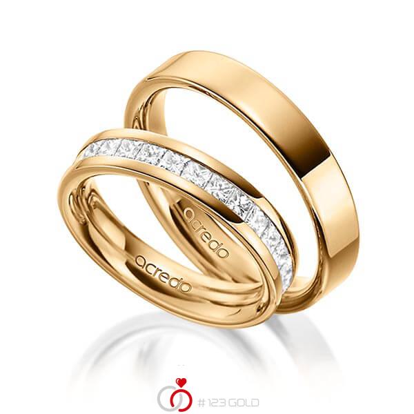 Paar klassische Memoire-Trauringe/Eheringe in aussen Roségold 585 , innen Roségold 585 halbausgefasst mit zus. 1,05 ct. Prinzess-Diamant tw, si von acredo - A-1533-7 Paar klassische Memoire-Trauringe/Eheringe in aussen Roségold 585 , innen Roségold 585 halbausgefasst mit zus. 1,05 ct. Prinzess-Diamant tw, si von acredo - A-1533-7